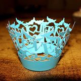 50pcs Love Hollow Out Paper Cake Cupcake Wrappers Baking Wrap Case Sky Blue