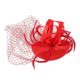 Women Girls Ladies Feather Fascinator Mesh Hairdressing Bridal Hair Clip Wedding Party Accessory Red