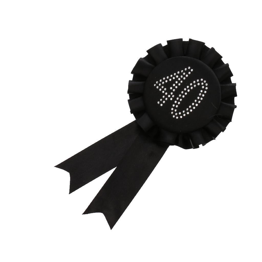 Maxbell  Glitter 40 Award Ribbon Rosette Badge Brooch Birthday Party Favour Black