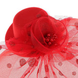 Maxbell Floral Polka Dot Mesh Fascinator Hat on Clips Wedding Party Accessory Red