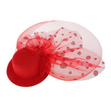 Maxbell Floral Polka Dot Mesh Fascinator Hat on Clips Wedding Party Accessory Red