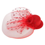 Maxbell Floral Polka Dot Mesh Fascinator Hat on Clips Wedding Party Accessory Red