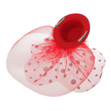 Maxbell Floral Polka Dot Mesh Fascinator Hat on Clips Wedding Party Accessory Red