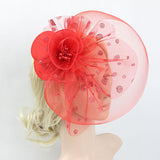 Maxbell Floral Polka Dot Mesh Fascinator Hat on Clips Wedding Party Accessory Red