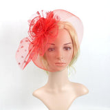 Maxbell Floral Polka Dot Mesh Fascinator Hat on Clips Wedding Party Accessory Red