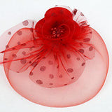 Maxbell Floral Polka Dot Mesh Fascinator Hat on Clips Wedding Party Accessory Red