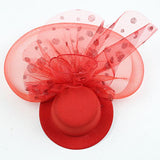 Maxbell Floral Polka Dot Mesh Fascinator Hat on Clips Wedding Party Accessory Red