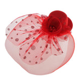 Maxbell Floral Polka Dot Mesh Fascinator Hat on Clips Wedding Party Accessory Red