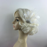 Bridal Feather Hairpin Clip Flapper Dress Costume Dimante Veil Headpiece