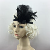 Pitch Black Feather Flapper Dress Costume Hairband Bridal Headpiece 1920's