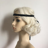 Women Handmade Crystal Beads Headband Tie On Hair Band Head Piece Black