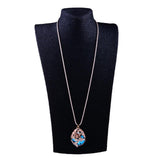 Maxbell Women Jewelry Wheat Shaped Blue Crystal Pendant Long Necklace Sweater Chain