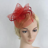 Feather Fascinator Hat Hairclip Wedding Veil Headpiece Red
