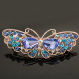 Women Crystal Rhinestone Butterfly Hair Barrette Clip Hairpin Blue