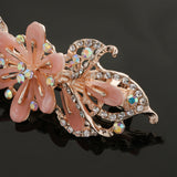 New Crystal Rhinestone Flower Hair Spring Clip Women Hair Jewelry Pink