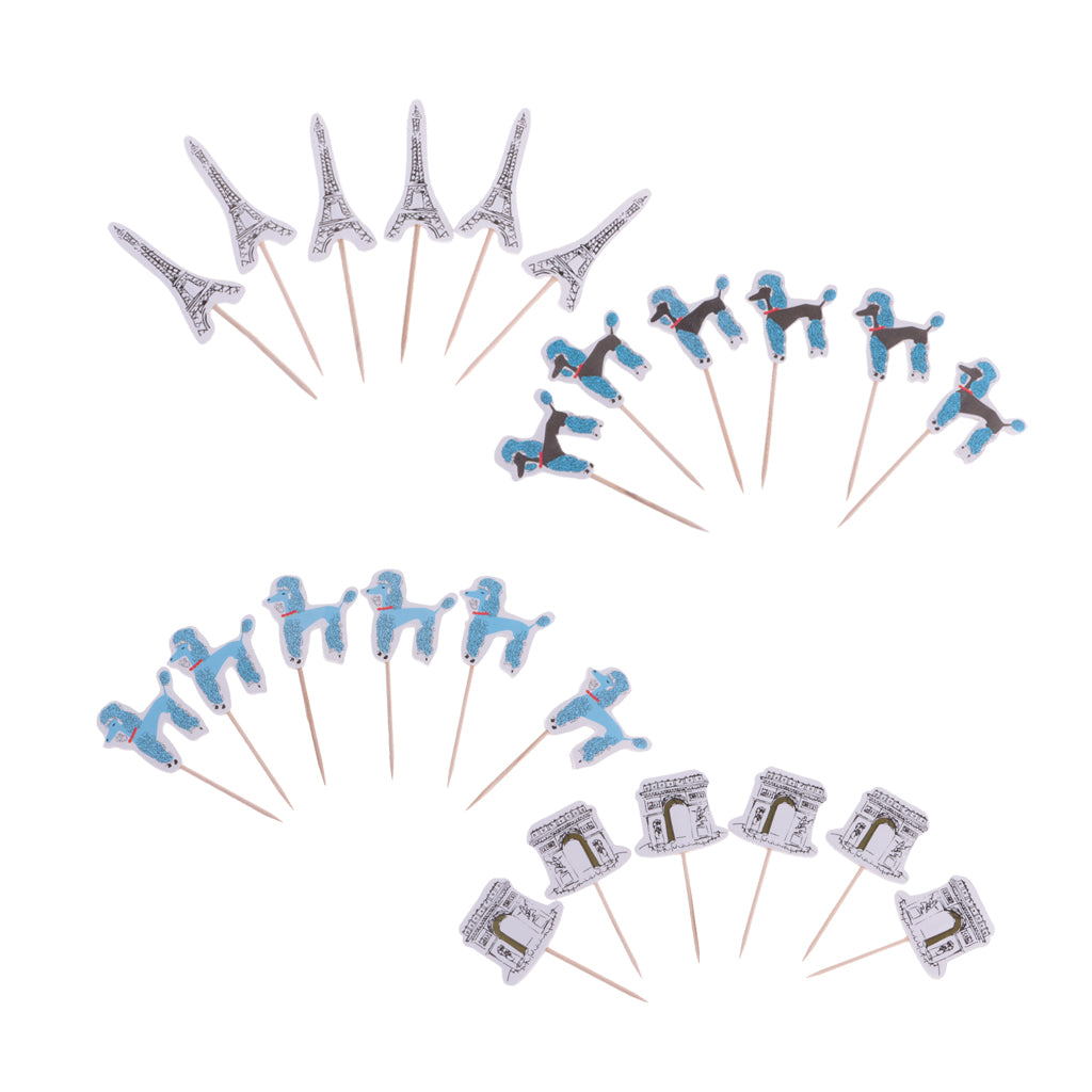Maxbell 24pcs Cake Inserted Card Topper Pick Paris Architecture Birthday Party Decoration