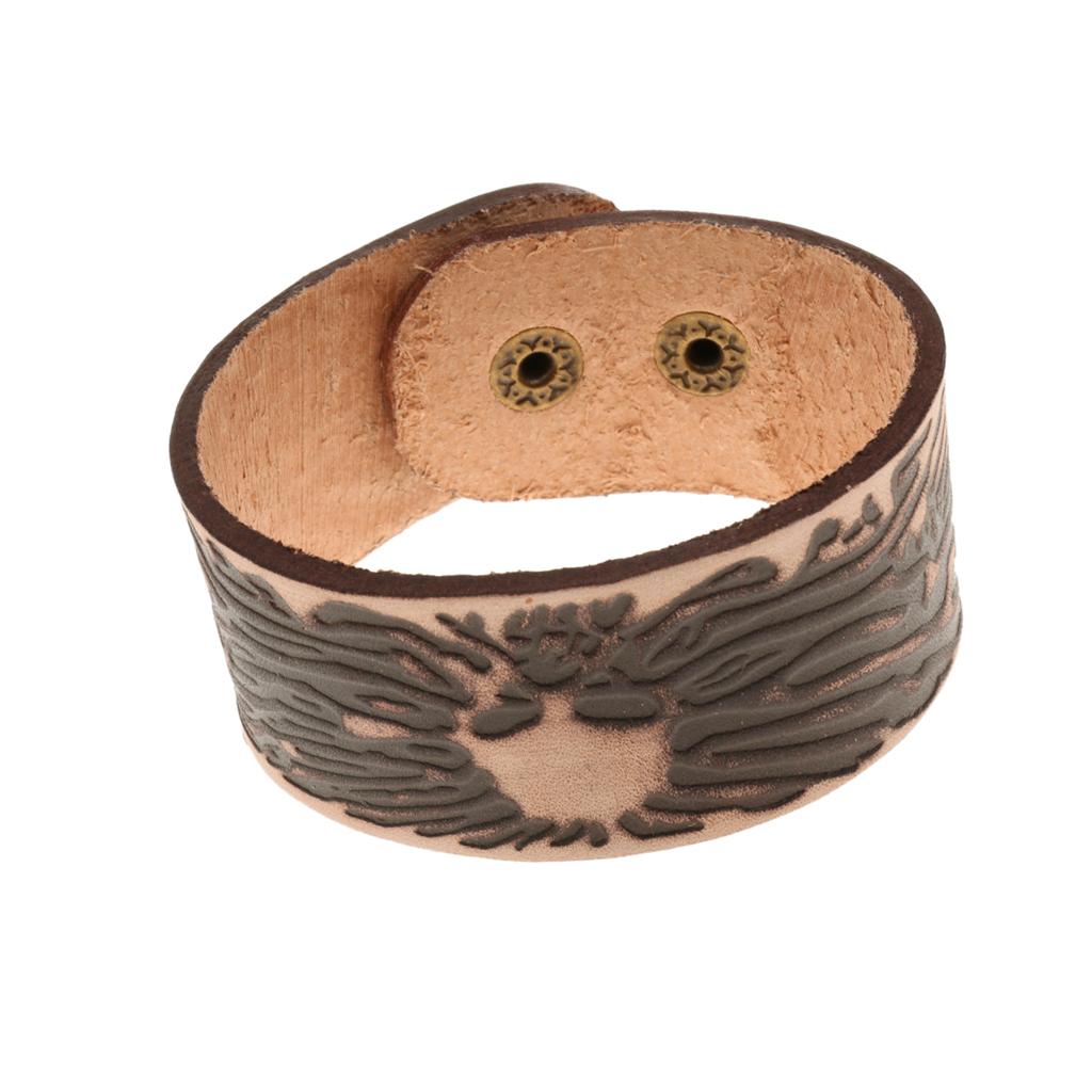 Maxbell Wide Brown Leather Men's Cuff Bangle Bracelet