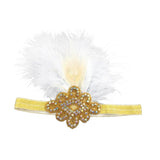 Maxbell Vintage Feather 1920s Great Gatsby Flapper Crystal Diamante Headband White