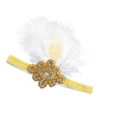 Maxbell Vintage Feather 1920s Great Gatsby Flapper Crystal Diamante Headband White
