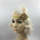 Maxbell Vintage Feather 1920s Great Gatsby Flapper Crystal Diamante Headband White