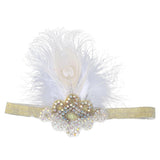Maxbell Vintage Feather 1920s Great Gatsby Flapper Crystal Diamante Headband White