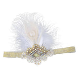 Maxbell Vintage Feather 1920s Great Gatsby Flapper Crystal Diamante Headband White