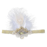 Maxbell Vintage Feather 1920s Great Gatsby Flapper Crystal Diamante Headband White