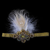 Maxbell Vintage Feather 1920s Great Gatsby Flapper Crystal Diamante Headband White