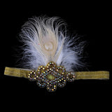 Maxbell Vintage Feather 1920s Great Gatsby Flapper Crystal Diamante Headband White