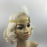 Maxbell Vintage Feather 1920s Great Gatsby Flapper Crystal Diamante Headband White