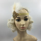 Maxbell Vintage Feather 1920s Great Gatsby Flapper Crystal Diamante Headband White