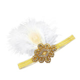 Maxbell Vintage Feather 1920s Great Gatsby Flapper Crystal Diamante Headband White