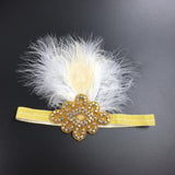 Maxbell Vintage Feather 1920s Great Gatsby Flapper Crystal Diamante Headband White