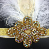 Maxbell Vintage Feather 1920s Great Gatsby Flapper Crystal Diamante Headband White