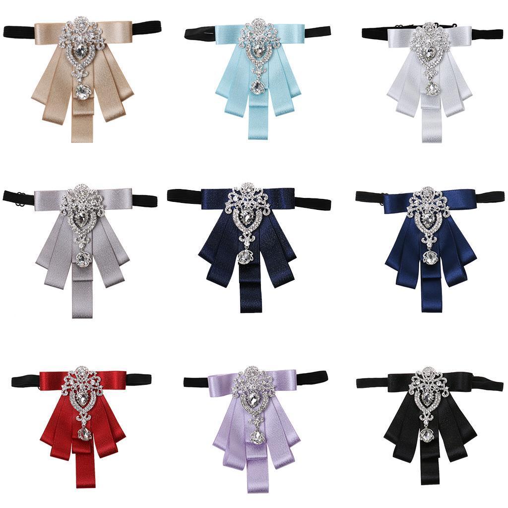Adjustable Crystal Rhinestone Men Suit Bow Tie Pre Tied Necktie Light Blue