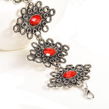 Maxbell Women Jewelry Alloy Accessories Retro Hollow Red Pendant Chain Necklace