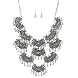 Maxbell Women Jewelry Alloy Retro Tassels Silver Necklace Stud Earings Jewelry Sets