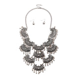 Maxbell Women Jewelry Alloy Retro Tassels Silver Necklace Stud Earings Jewelry Sets