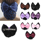 Women Lady Bowknot Hair Clip Cover Bun Snood Net Hair Accessory Blue