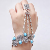 Maxbell Boho Lady Jewelry Coins Tassel Antique Carved Flower Finger Bangle Bracelet