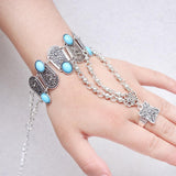 Maxbell Boho Lady Jewelry Coins Tassel Antique Carved Flower Finger Bangle Bracelet