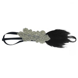 Vintage Crystal Rhinestone Black Feather Headband 1920s Women Headpieces