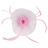 Women Girls Wedding Prom Party Headband Headpiece Fashionable Flower Net Feather Fascinator Hat Hair Clip Accessory Pink