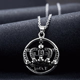 Maxbell Men Jewelry Party Punk Steel Color Crown Pendant Round Dangle Chain Necklace