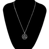 Maxbell Men Jewelry Party Punk Steel Color Crown Pendant Round Dangle Chain Necklace