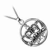 Maxbell Men Jewelry Party Punk Steel Color Crown Pendant Round Dangle Chain Necklace