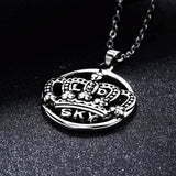 Maxbell Men Jewelry Party Punk Steel Color Crown Pendant Round Dangle Chain Necklace