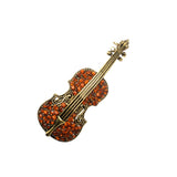 Maxbell Women Brown Vintage Violin Crystal Autumn Clothing Accessories Brooch Pin