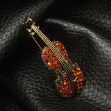 Maxbell Women Brown Vintage Violin Crystal Autumn Clothing Accessories Brooch Pin