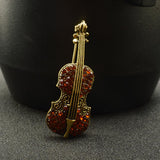 Maxbell Women Brown Vintage Violin Crystal Autumn Clothing Accessories Brooch Pin